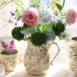 Ronasip Green Floral Ceramic Pitcher 8” Single Handle Chinoiserie Ice Crackle Farmhouse Vase Vintage Flower Vase for Living Room