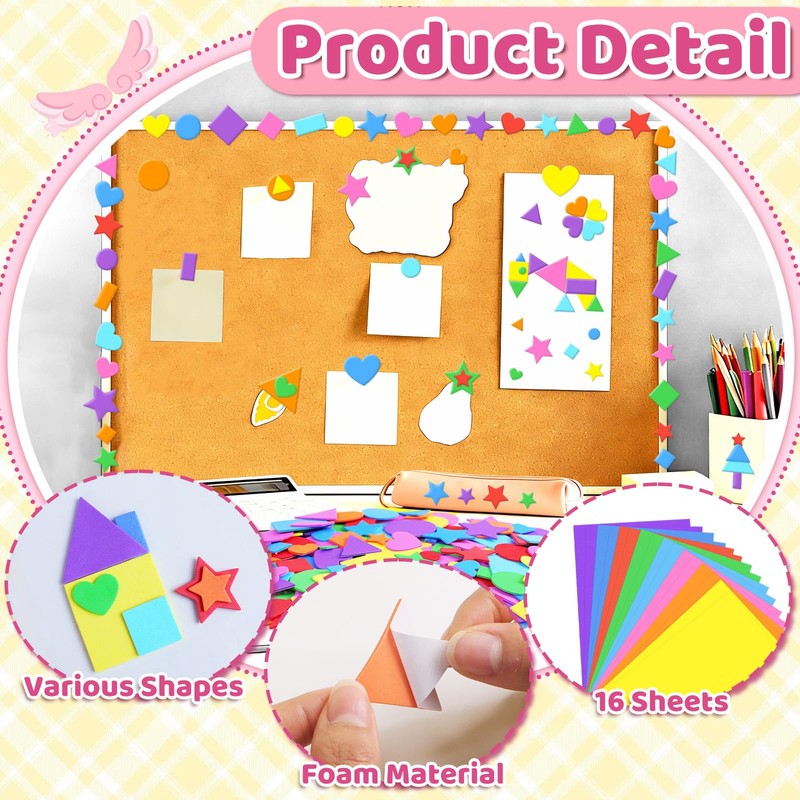 1700Pcs Foam Stickers Foam Shape Sticker Heart Star Sticker,Multicolour