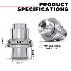 White Knight M12x1.50 Wheel Locks for Select Toyota, Lexus, Kia and Genesis. Chrome Med Mag with Washers, 45700AM - 4 Pack