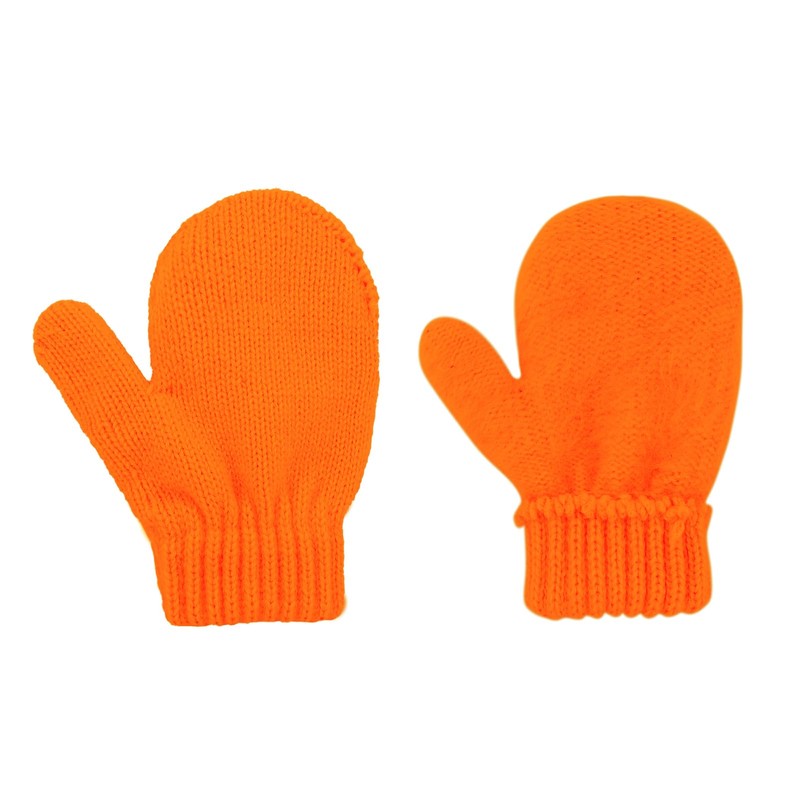 Kids Winter Toddler Mittens Orange Soft Knitted Gloves Warm Thick
