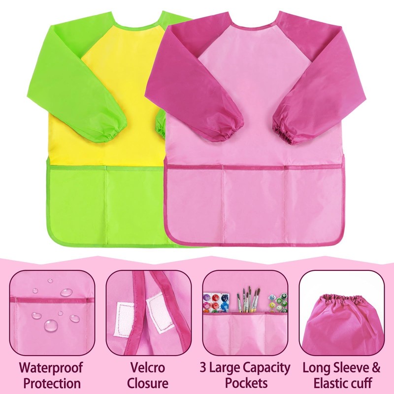SOCOLER 2 Pack Kids Painting Apron, Toddler Art Smock Waterproof,Children