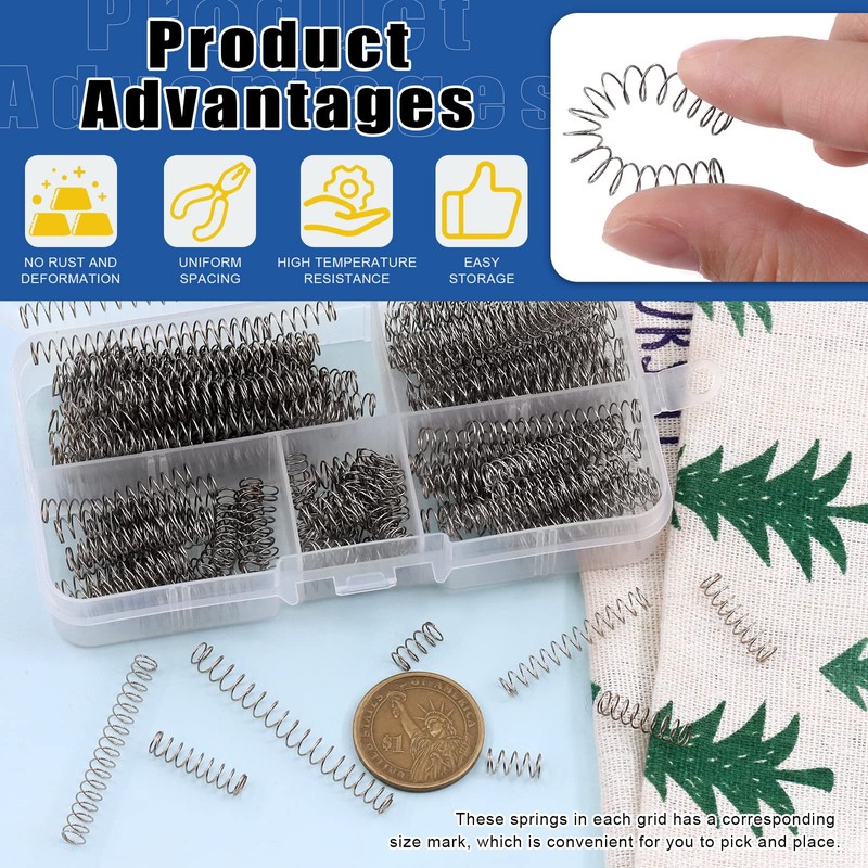 Glarks 200Pcs Compression Springs Assortment Kit, 5 Size Mini Stainless