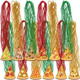 Ecally 24 Pieces Pizza Beaded Necklaces Pizza Beaded Necklaces Bead 12 Designs for Pizza Theme Birthday Supplies Favors Decorations