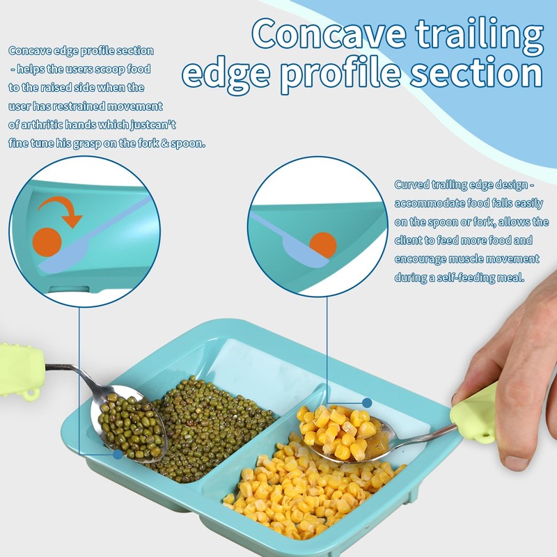 Adaptive Scoop Divided Plates with Extra Wall,Spill-Proof Eating Aid for