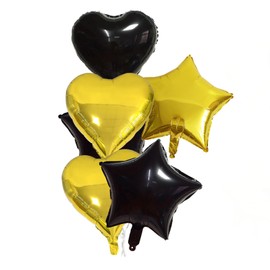6Pcs Gold Black 18 Inch Foil Star Heart Balloons,Natural Latex Balloons for Men Women Girl Birthday, Valentines Day,Propose Marriage,Wedding, Bridal Shower, Graduation, Casino Theme Party Decorations