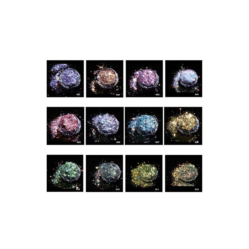 12 Color Set Aurora Mix Size Glitter Sequins Gel Nail