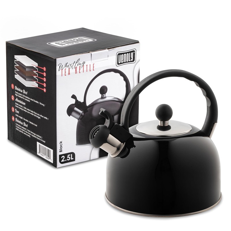 Venoly 2.5 Liter Whistling Tea Kettle - Modern Stainless Steel