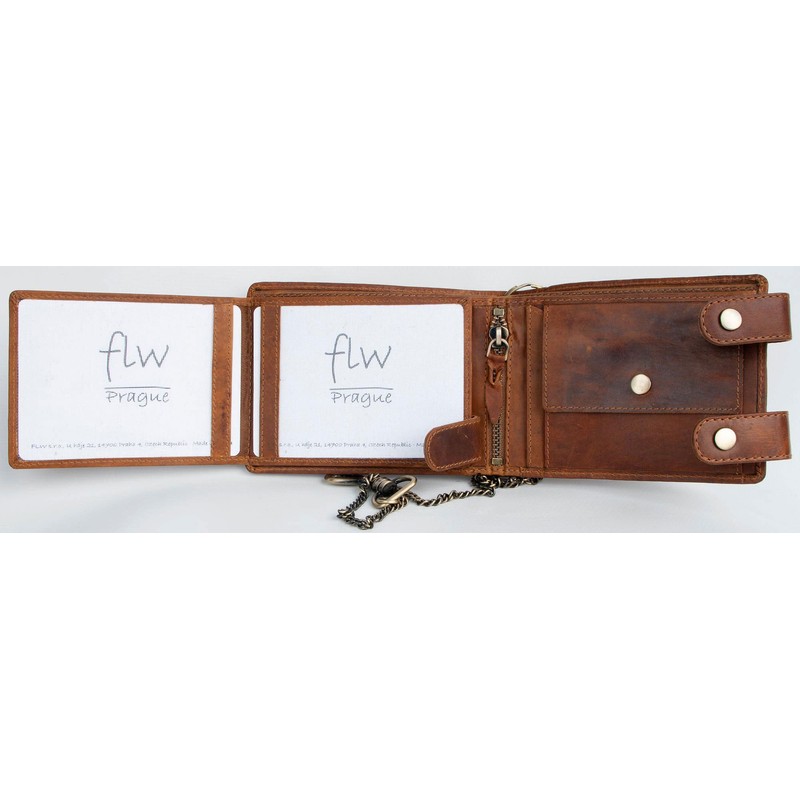FLW Men's Biker Natural Leather Wallet with a Metal Chain