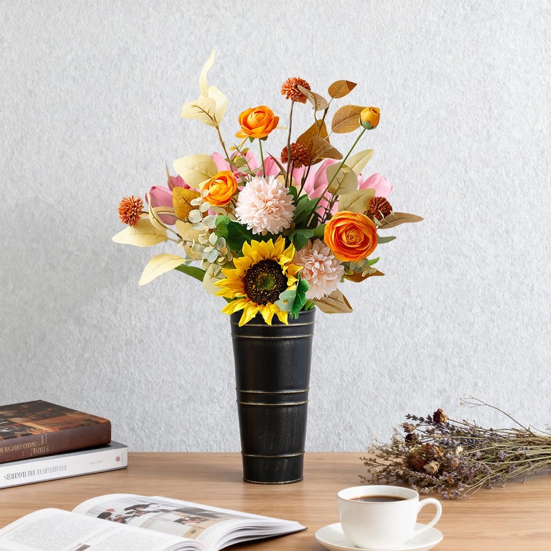 Merkaunis Galvanized Metal Vases 8 Pcs 9 Inch Black Farmhouse