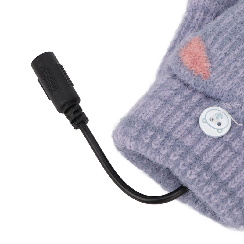 USB Heated Gloves Mitten Men Women Winter Knitted Fingerless Hand