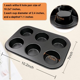 ASBAYSON 2 Packs Premium Steel Muffin Pan for Baking, Round Muffin Baking Pan, Baking Tray for Muffins, Cupcakes, Brownie(Black, 6 Cup)