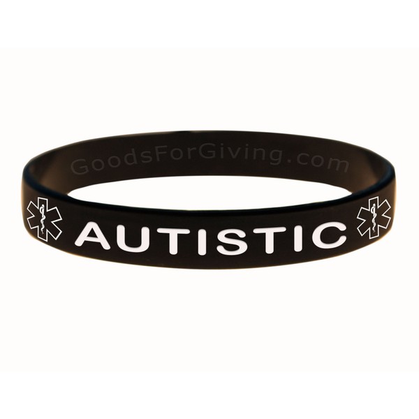 Autistic ID Bracelet Wristband - Black - 7 Inches - Youth