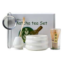 5 Pcs Pink Japanese Matcha Set Whisk and Bow Teaspoon Tea Matcha Kit for Ceremony Starter Gift for Matcha Lover Making Breakfast/Matcha Latte Holder Bamboo Accessories Tools (White)