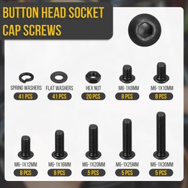 DTGN 149Pcs M6-1x8/10/12/16/20/25/30mm Button Head Socket Cap Screws - Carbon Steel Bolt Nut Set Washer Assortment Kit - Good for Road Bicycle, Mountain Bike, Auto