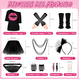 Lukovee Disfraz de los 1980 Mujers, 25 Conjunto de 80's Accesorios Adulto