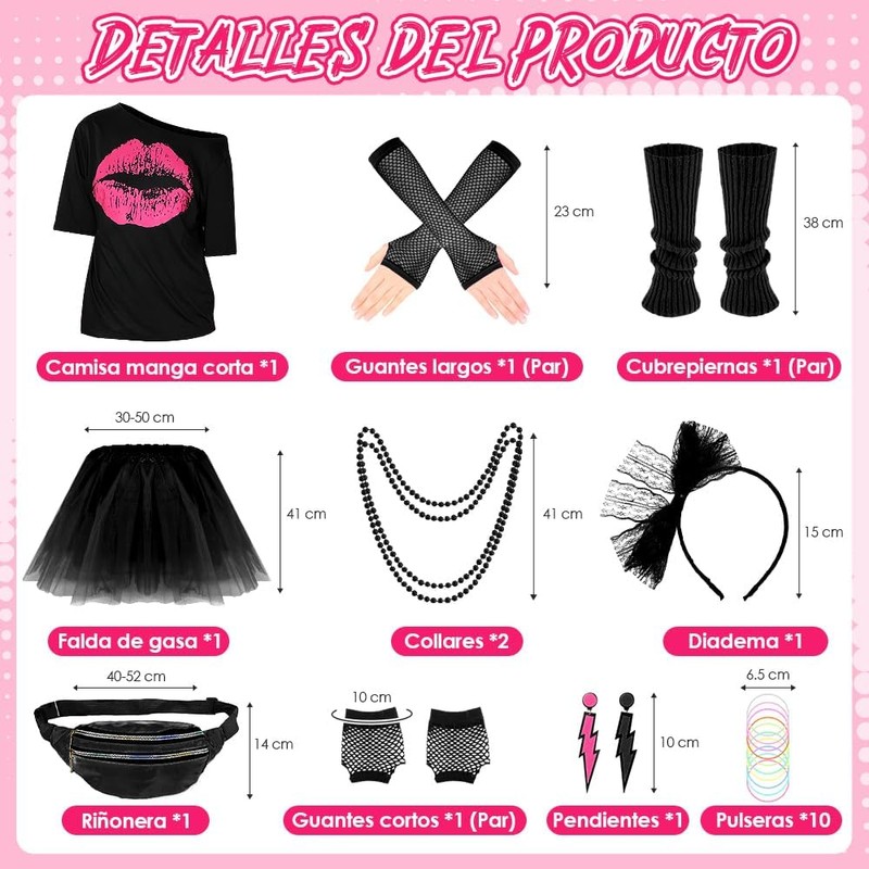 Lukovee Disfraz de los 1980 Mujers, 25 Conjunto de 80's