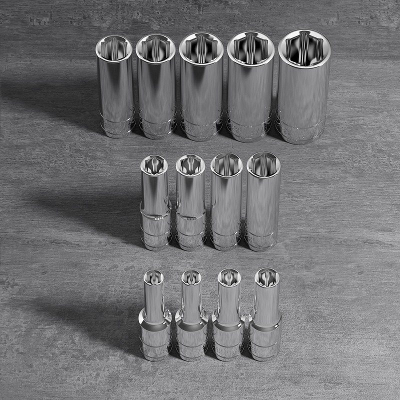 Olsa Tools SAE Deep Socket Set - 1/4-Inch Drive, 13pc