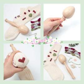 Darning Egg, Socks Wooden Darning Supplies Kit with 12 Pcs Needles 12 Colors Darning Thread for Socks Clothes Adults Darner DIY Handicraft Home Sewing Care