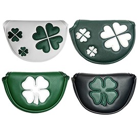 Putter Cover Golf Head Cover Compatible with Odyssey Red Small Mallet Type Compatible with Magnet Attachment Clover Pattern White Green Black (White with Clover 3)