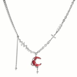 Buyongwant Moon Necklace for WomenY2k Irregular Y2k Star Pendant Pearl Women's Jewelry Red