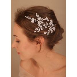 Denifery Sparkly Pearl Bridal Hair Piece Wedding Hair Vine Silver Rhinestone Headband for Women and Girls (Style 3)