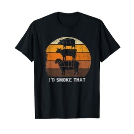 Id Smoke That BBQ Regalo Griglia Bistecca Retro Barbecue Maglietta