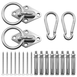 ZONADAH 2 Sets Heavy Duty Stainless Steel Coat Hanger Hooks, Hammock Wall Mount with O Ring Hanger, Ceiling Hooks, Outdoor Swing Mount, Sandbag, Sports, Rotating Carabiner, Yoga Stand