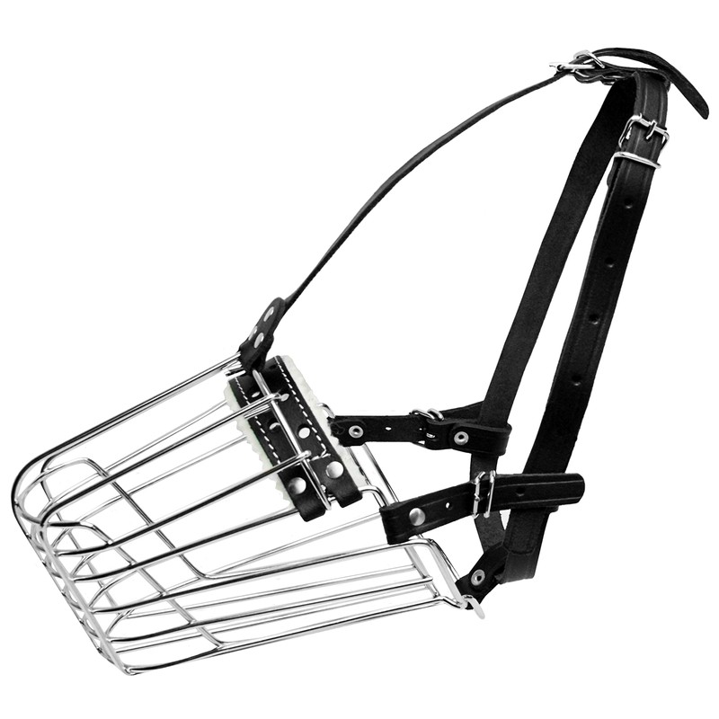 Dog Chrome Metal Muzzles Wire Basket Adjustable Leather Straps German