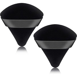 Set of 2 Black Triangle Makeup Powder Puff, Face Sponge Powder Puff, Washable Reusable Makeup Sponge, Wet Dry Makeup Tool for Loose Powder or Foundation Blush, Face, Makeup