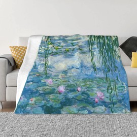 Monet Water Lilies Soft Blanket All Season Fuzzy Throw Warm Lightweight Blanket Flannel Blankets Fleece Throws for Bed Sofa Couch Travel Home Living Room Decor 60"x50"