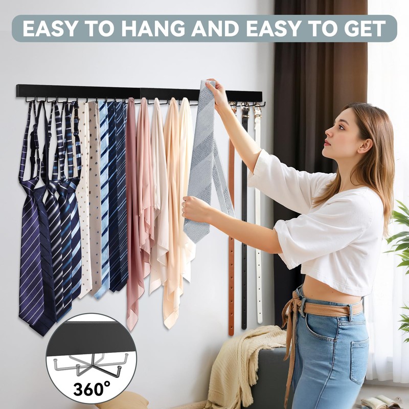 HOMEBROS Tie Rack Wall Mount, Wooden Closet Tie Hanger with