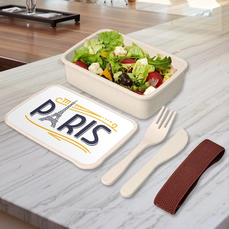 Fabulous Lunch Box with Cutlery White - Paris France Vintage