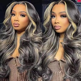 P1B27 Highlight Bundles Human Hair Honey Blonde Body Wave 3 Bundles 26 28 30 inch Black and Blonde Highlight Bundle Human Hair Extensions 300g