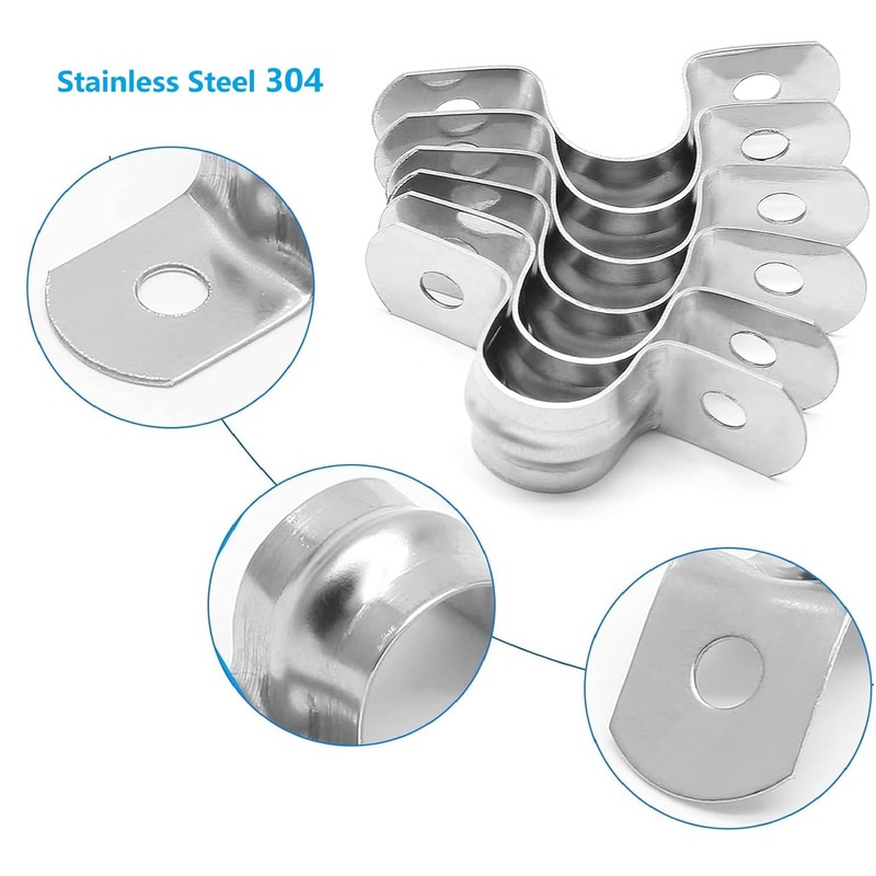 Generic Stainless Steel Pipe Strap Clamps, 16mm, U-Shaped Saddle Clamps