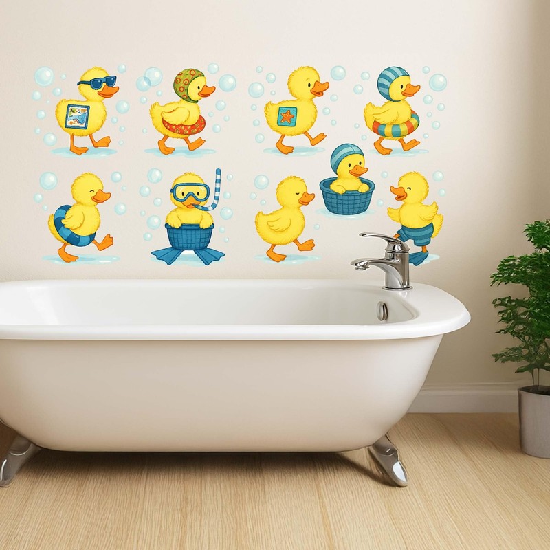 Cute Duck Wall Stickers for Bathroom – 9 Removable Waterproof