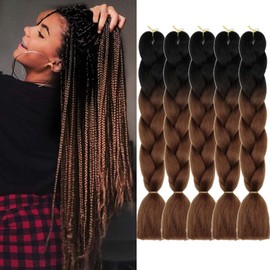 AIDUSA Ombre Braiding Hair 5pcs Synthetic Afro Braid Hair Extensions 24 Inch Color Hair for Women Braids Twist Crochet Braids 100g(#B29 Black to Brown)