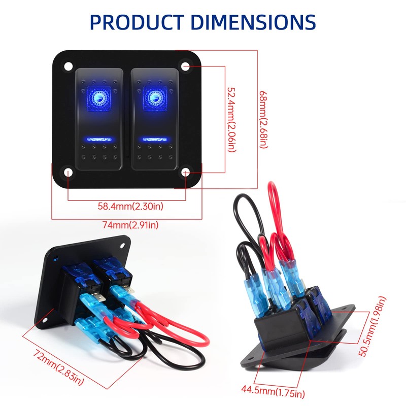 Switch Panel 2 Gang Aluminum Toggle Switch, Waterproof 12V/24V Marine