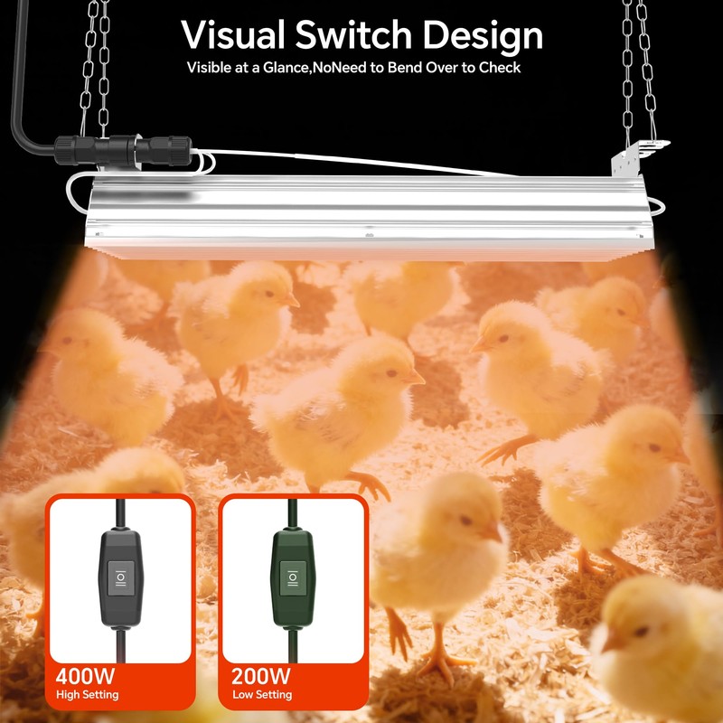 Chicken Coop Heater Chicken Heat Lamp, 200-400 Watt Two-Stage Temperature