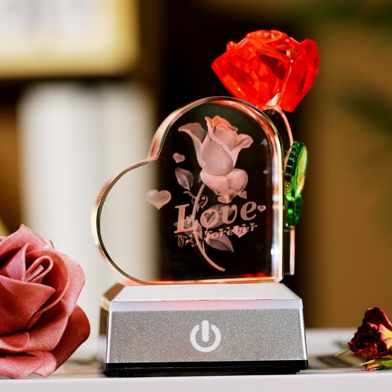XuanMingyuan Crystal Heart Shaped Crystal Rose Valentine's Day Home Decoration