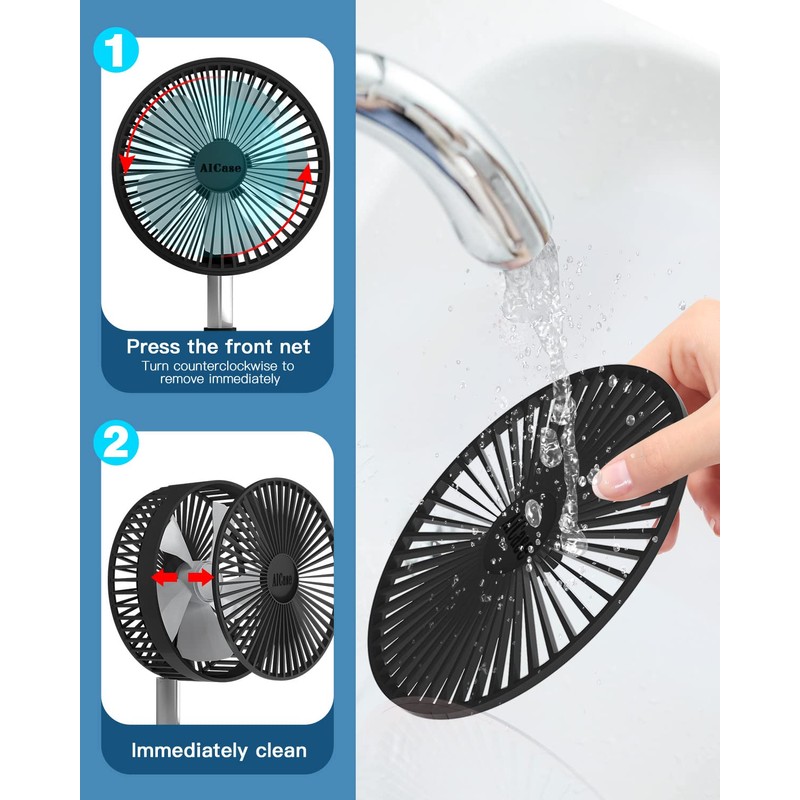 AICase Stand Fan,Folding Portable Telescopic Floor/USB Desk Fan with 7200mAh