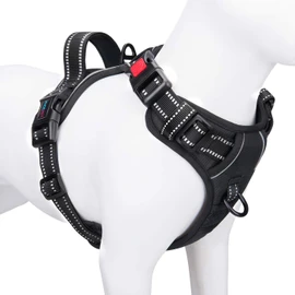 PHOEPET Arneses para perros pequeños, chaleco reflectante ajustable con clip frontal con asa, 2 anillos de metal, 3 hebillas [fácil de poner y quitar] (XS, negro)