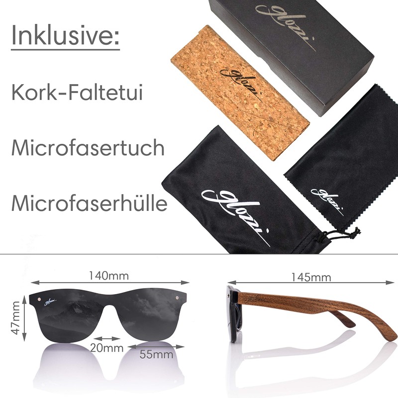 glozzi Sunglasses Men and Women Wood Polarised UV400 with Wooden