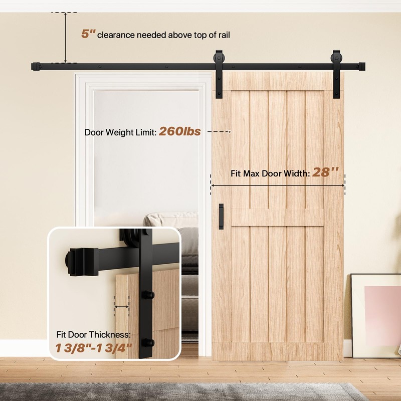 Signstek 5FT Sliding Barn Door Hardware Kit Heavy Duty with