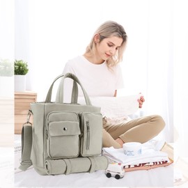SONARIN Multifunctional Large Capacity Baby Changing Bag, Waterproof Lightweight Travel Changing Bag, Shoulder Bag, Carry Bag, Handbag, Portable Baby Bag with Changing Mat, khaki