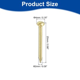 sourcing map 100Pcs Small Hardware Nails, 2 x 25mm Brass Round Head Nail Common Finishing Nail for Household Woodworking Picture Hanging DIY Projects, Gold