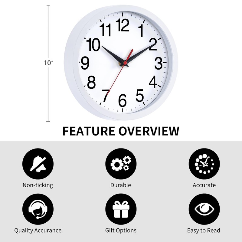 Rohioue - Reloj de pared moderno de 10 pulgadas, funciona