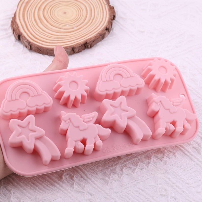 EPYHREHM 8 Cavity Winged Unicorn Themed Silicone Molds Rainbow Sun