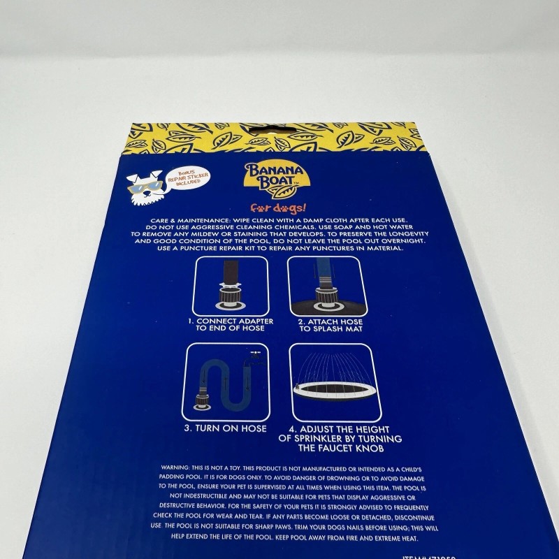 Banana Boat Sprinkler Splash Mat For Dogs Quick Set-Up S/M