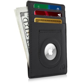 Access Denied Genuine Leather Air Tag Holder - Slim Minimalist Wallets For Men & Women - Front Pocket Thin Mens Wallet RFID Credit Card Holder Gifts For Men - Air Tag NOT Included