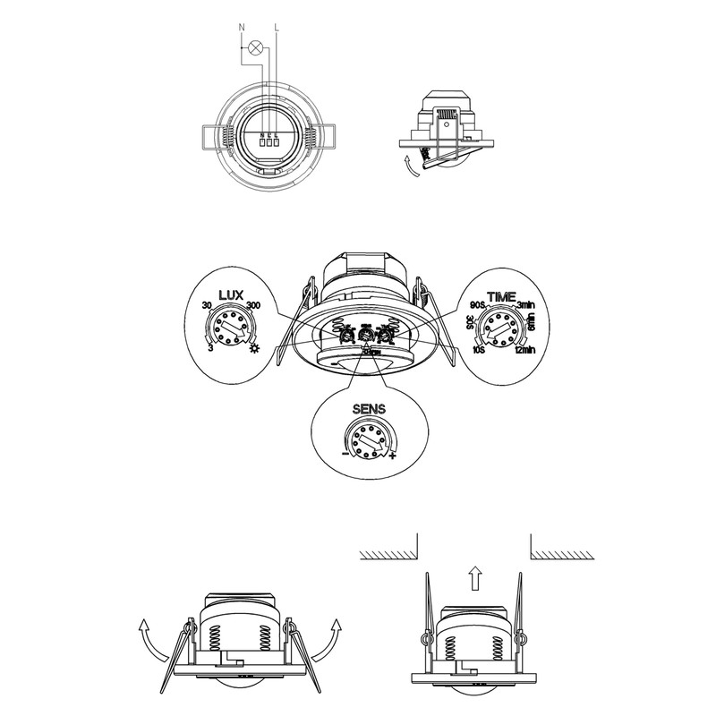 Flush-Mounted HF Motion Sensor Swivelling Suitable for LED